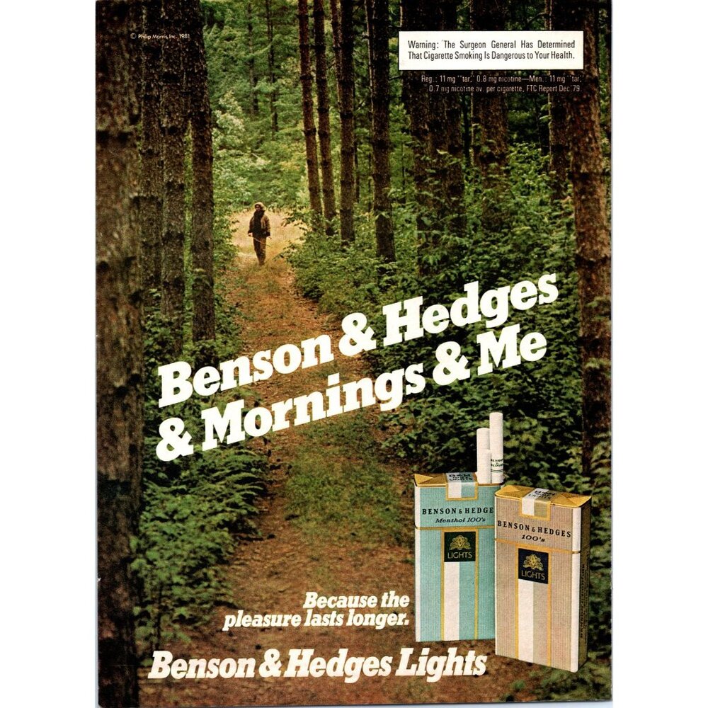 1981 Benson & Hedges Cigarettes Vintage Print Ad Forest Nature Trail Wall Art